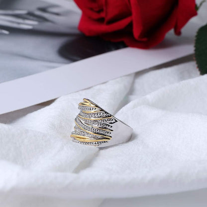 Mytys 2 Tone Intertwined Crossover Statement Ring Fashion Chunky Band Rings for Women Wide Index Finger Rings Costume Jewelry