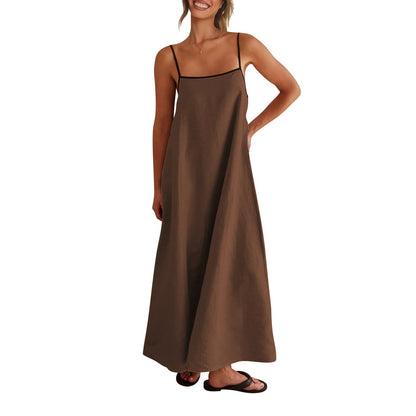 Shy Velvet Women's 2026 Summer Linen Maxi Dress Contrast Spaghetti Strap Dress Backless Casual Party Beach Dresses