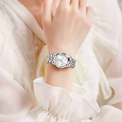 OLEVS Watches Women with Date Silver Stainless Steel Luxury Ladies Watches with Small Writs Diamond Watches for Women Waterproof Elegant Dress Quartz Analog Women's Wrist Watches Reloj de Mujer