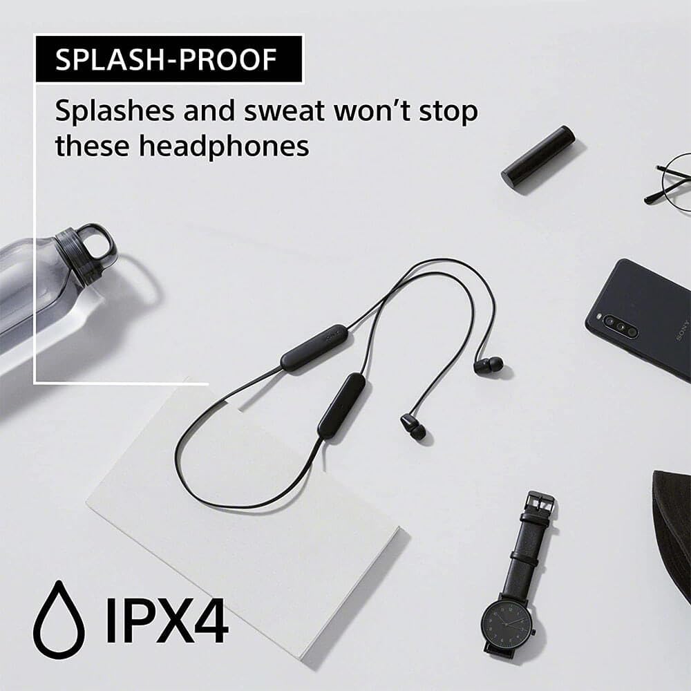 Sony WI-C100 Wireless in-Ear Bluetooth Headphones with Built-in Microphone, Black | Up to 25-Hr Battery, Sbc and Aac, Dsee, IPX4 Splash-Resistant, USB-C Charging, Built-in Mic, 20 G