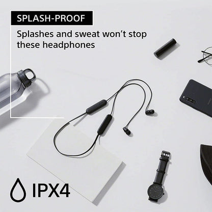Sony WI-C100 Wireless in-Ear Bluetooth Headphones with Built-in Microphone, Black | Up to 25-Hr Battery, Sbc and Aac, Dsee, IPX4 Splash-Resistant, USB-C Charging, Built-in Mic, 20 G