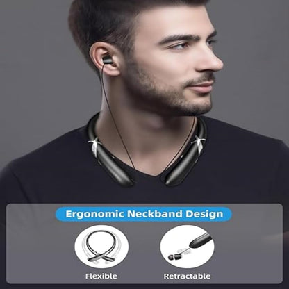 Neckband Bluetooth Headphones, Retractable Earbuds ENR Noise Cancelling Wireless Headphones, 18H Playtime Vibration Call Neckband Headset with Mic, IPX5 Sport Stereo Earphones for Running