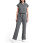 Scrubs for Women Set, Sleeveless 9-Pocket Straight Leg Yoga Waist | Stand-up collar top, straight leg pants side slits. Soft stretch knit. Yoga waist. Wrinkle-free. For nurses/docs/vets.