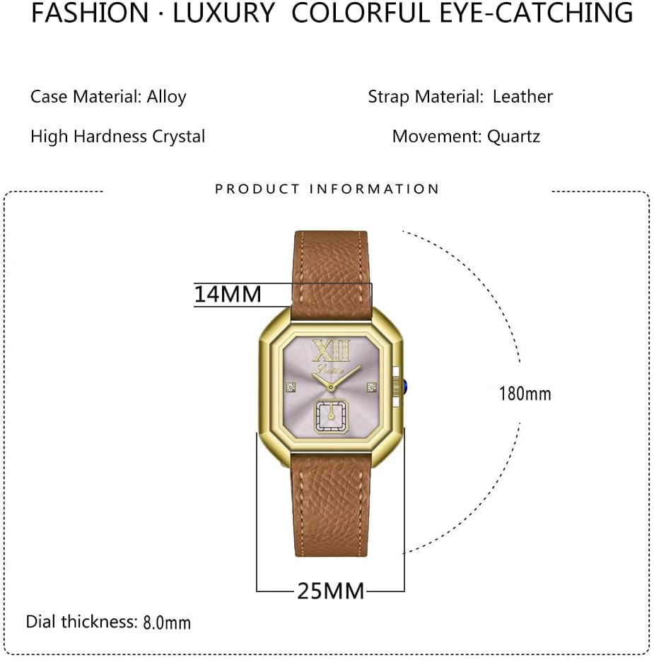 LOREO Luxury Dress Women's Leather Watch Square Dial Diamond Lady's Waterproof Elegant Analog Quartz Bracelet Watch