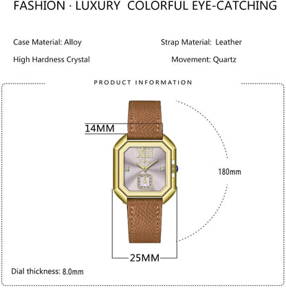 LOREO Luxury Dress Women's Leather Watch Square Dial Diamond Lady's Waterproof Elegant Analog Quartz Bracelet Watch