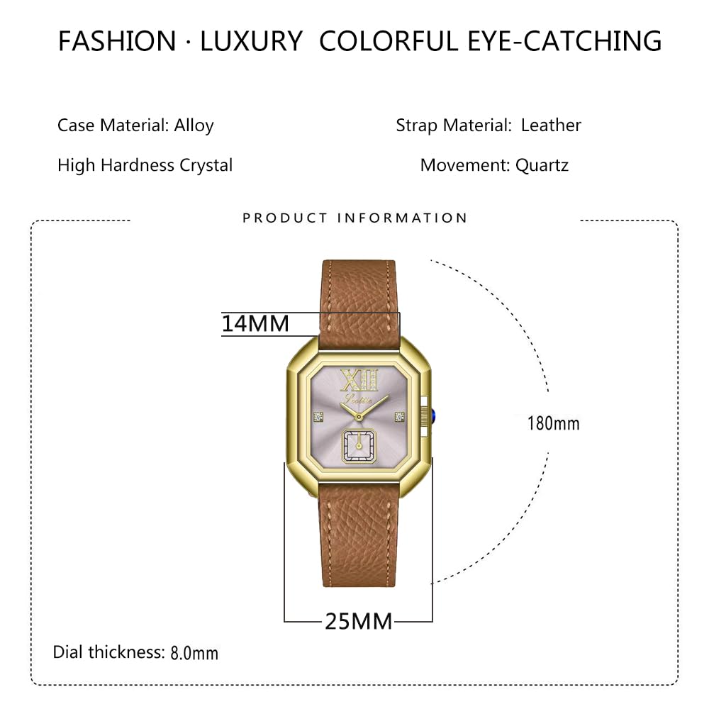 LOREO Luxury Dress Women's Leather Watch Square Dial Diamond Lady's Waterproof Elegant Analog Quartz Bracelet Watch