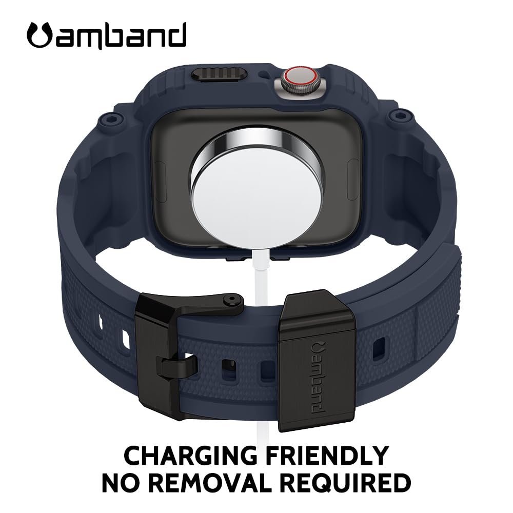 amBand Bands Compatible with Apple Watch 9/8/7 45mm, M1 Sport Series Rugged Case Protective Cover for iWatch 6/SE (3/2/1)/5/4/3 44mm Men Green
