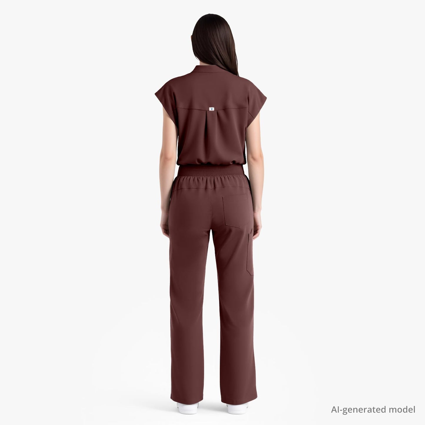 Scrubs for Women Set, Sleeveless 9-Pocket Straight Leg Yoga Waist | Stand-up collar top, straight leg pants side slits. Soft stretch knit. Yoga waist. Wrinkle-free. For nurses/docs/vets.