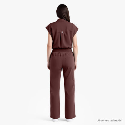 Scrubs for Women Set, Sleeveless 9-Pocket Straight Leg Yoga Waist | Stand-up collar top, straight leg pants side slits. Soft stretch knit. Yoga waist. Wrinkle-free. For nurses/docs/vets.