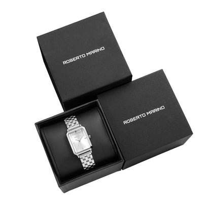 Roberto Marino RM1982 Women’s Luxury Watch Rectangular Gold – Japanese Quartz Movement, Vintage Stainless Steel Design, Silver Dial, Elegant Dress Timepiece, 3ATM Water Resistant – Reloj para Mujer