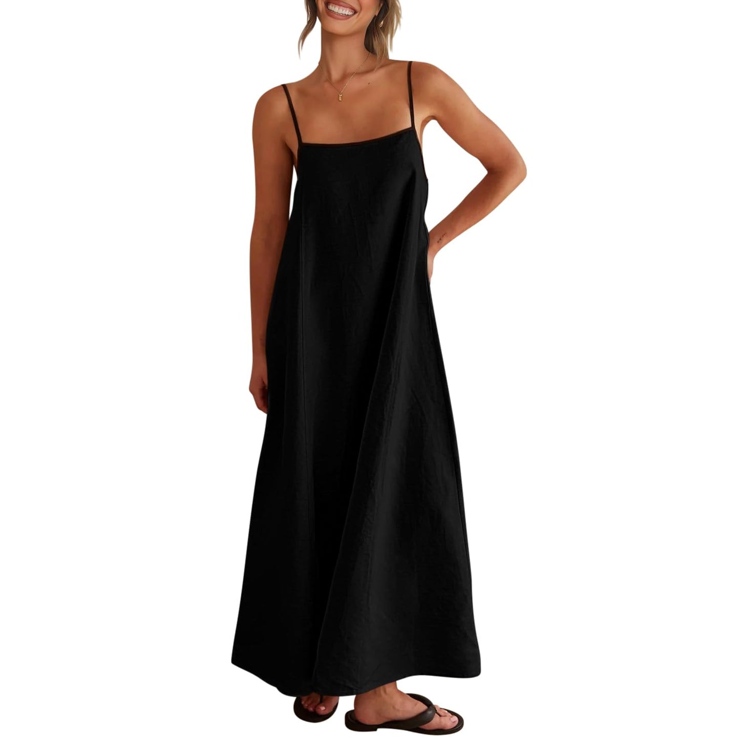 Shy Velvet Women's 2026 Summer Linen Maxi Dress Contrast Spaghetti Strap Dress Backless Casual Party Beach Dresses