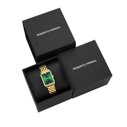 Roberto Marino RM1982 Women’s Luxury Watch Rectangular Gold – Japanese Quartz Movement, Vintage Stainless Steel Design, Silver Dial, Elegant Dress Timepiece, 3ATM Water Resistant – Reloj para Mujer