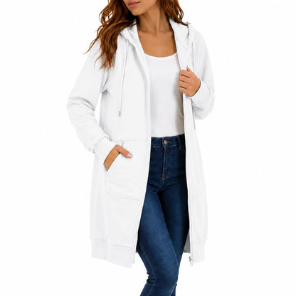 Womens Long Zip Up Hoodie Jacket Casual Open Front Tunic Sweatshirt with Pockets Fleece Lightweight Fall Winter Coat