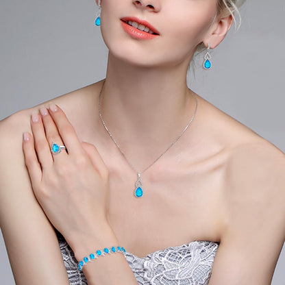 BriLove Wedding Jewelry Set for Women Bride Bridesmaid | Gorgeous Cubic Zirconia Teardrop Necklace Earrings Bracelet Adjustable Ring Jewelry Gift for Birthday/Anniversary