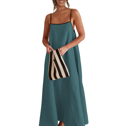Shy Velvet Women's 2026 Summer Linen Maxi Dress Contrast Spaghetti Strap Dress Backless Casual Party Beach Dresses