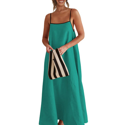 Shy Velvet Women's 2026 Summer Linen Maxi Dress Contrast Spaghetti Strap Dress Backless Casual Party Beach Dresses