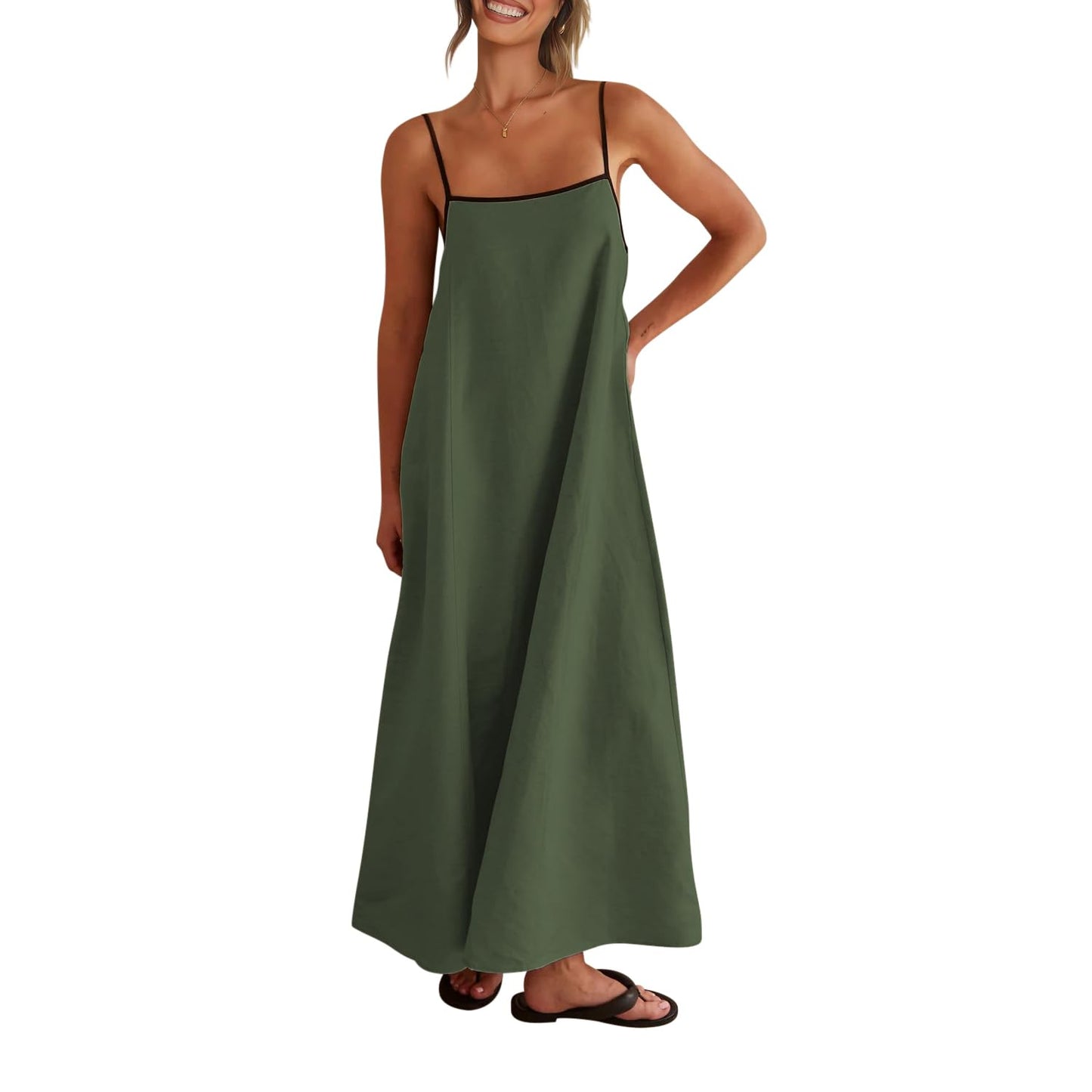 Shy Velvet Women's 2026 Summer Linen Maxi Dress Contrast Spaghetti Strap Dress Backless Casual Party Beach Dresses