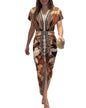 CHICME Summer Dresses for Women Floral Print Plunge V Neck Midi Dress Casual Ruched Slit Bodycon Party Dress