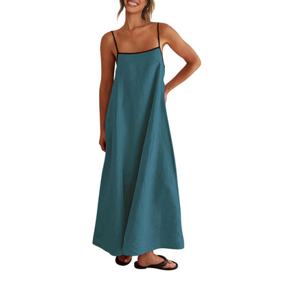 Shy Velvet Women's 2026 Summer Linen Maxi Dress Contrast Spaghetti Strap Dress Backless Casual Party Beach Dresses