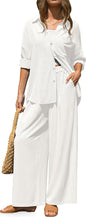 TARSE Womens Linen 2 Piece Outfits Casual Lounge Sets | Long Sleeve, Button Down Shirt and Wide Leg Pants, loose fit linen, vacation outfits with Pockets