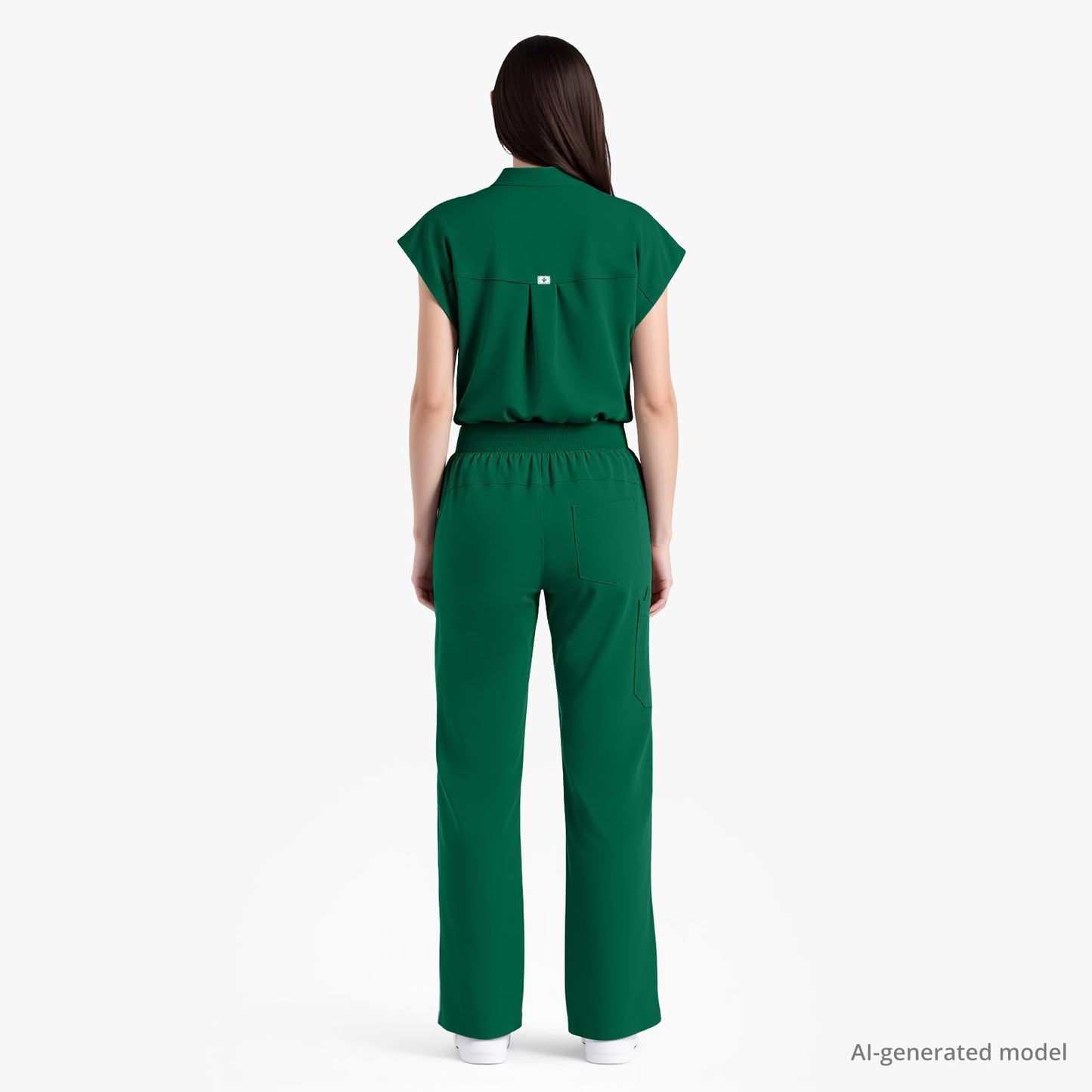 Scrubs for Women Set, Sleeveless 9-Pocket Straight Leg Yoga Waist | Stand-up collar top, straight leg pants side slits. Soft stretch knit. Yoga waist. Wrinkle-free. For nurses/docs/vets.
