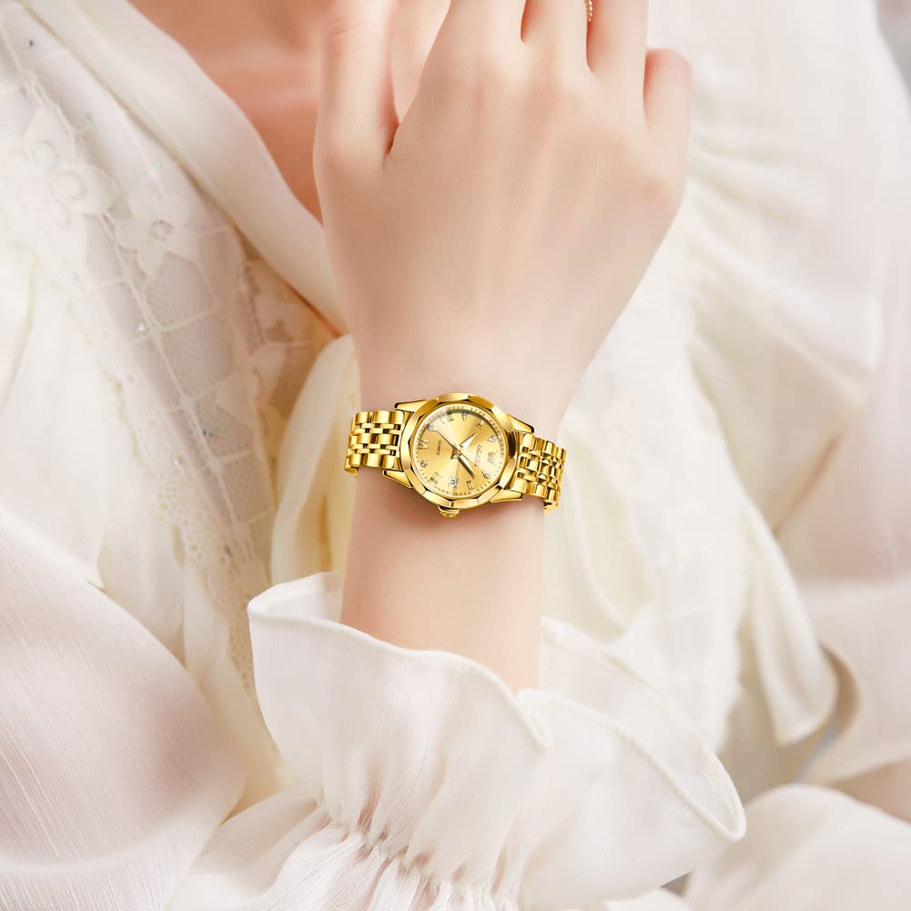 OLEVS Watches Women with Date Silver Stainless Steel Luxury Ladies Watches with Small Writs Diamond Watches for Women Waterproof Elegant Dress Quartz Analog Women's Wrist Watches Reloj de Mujer