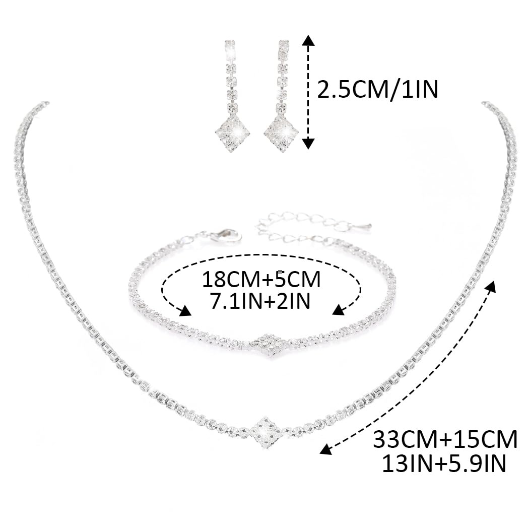 Aukmla Rhinestones Bridal Wedding Jewelry Sets Sparkly Necklace Earrings Bracelet Set Prom Formal Jewelry for Brides and Women