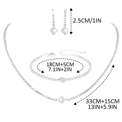 Aukmla Rhinestones Bridal Wedding Jewelry Sets Sparkly Necklace Earrings Bracelet Set Prom Formal Jewelry for Brides and Women