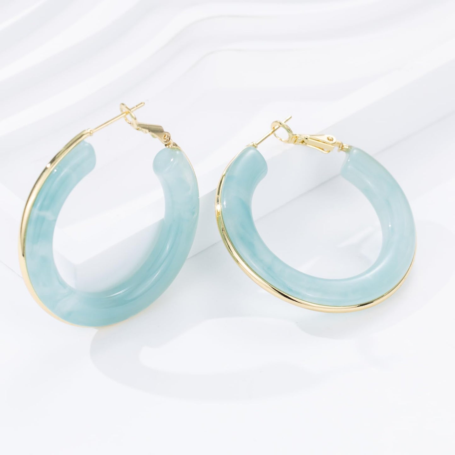 Chunky Gold Resin Hoop Earrings Leverback Statement Huggie Hoops Dangle Drop Dressy Earring Prom Festival Vacation Jewelry for Women