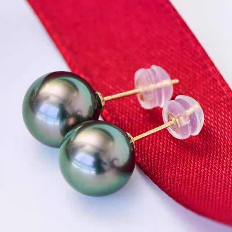 NONNYL Gifts for Wife Anniversary 18K Gold Pearl Stud Earrings for Women- Genuine Handpicked Nature Tahitian Black Pearls Earring- Birthday Christmas Mothers Day Valentine's Day Jewelry Gifts