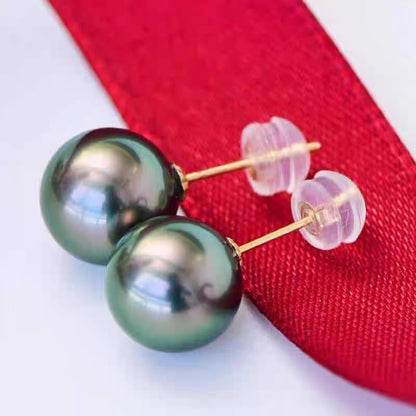 NONNYL Gifts for Wife Anniversary 18K Gold Pearl Stud Earrings for Women- Genuine Handpicked Nature Tahitian Black Pearls Earring- Birthday Christmas Mothers Day Valentine's Day Jewelry Gifts
