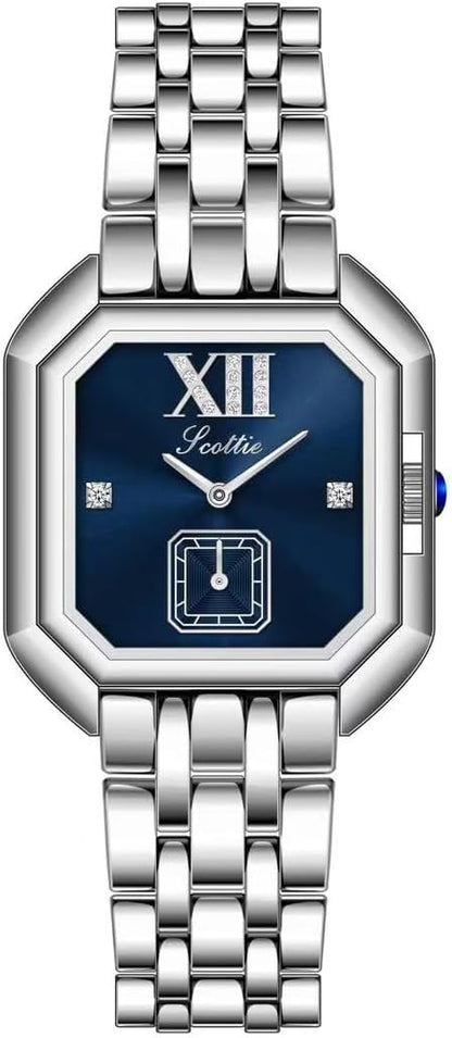 LOREO Luxury Dress Women's Leather Watch Square Dial Diamond Lady's Waterproof Elegant Analog Quartz Bracelet Watch