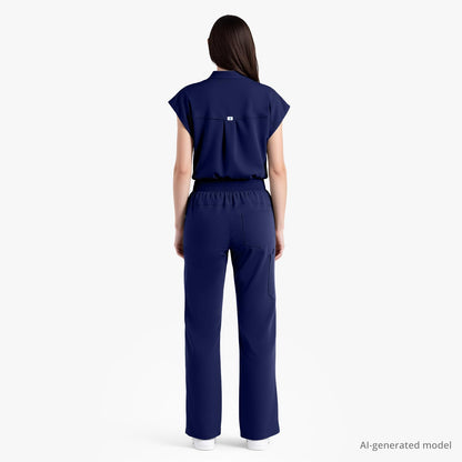 Scrubs for Women Set, Sleeveless 9-Pocket Straight Leg Yoga Waist | Stand-up collar top, straight leg pants side slits. Soft stretch knit. Yoga waist. Wrinkle-free. For nurses/docs/vets.