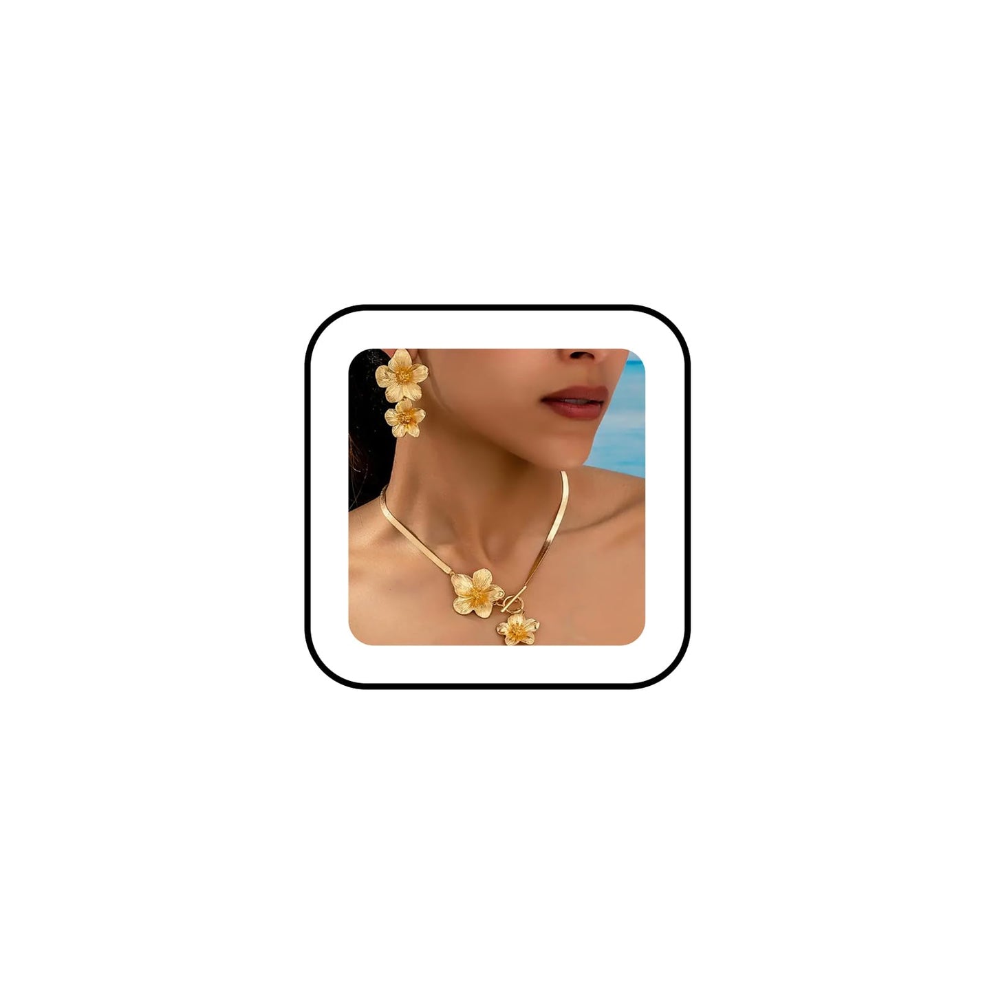 Vintage Flower Necklace Earring Set Gold Snake Chain Necklace Bohemian Red Flowers Choker Necklaces Hypoallergenic Statement Flower Stud Earrings Elegant Bridal Wedding Summer Beach Jewelry