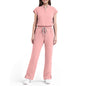 Scrubs for Women Set, Sleeveless 9-Pocket Straight Leg Yoga Waist | Stand-up collar top, straight leg pants side slits. Soft stretch knit. Yoga waist. Wrinkle-free. For nurses/docs/vets.