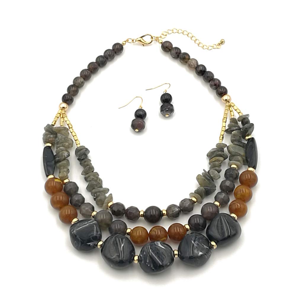 Bohemian style Multi -color Exaggerated bead Three floors necklace for Women's and girls gifts
