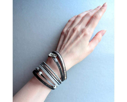 Fesciory Leather Wrap Bracelets for Women, Boho Western Layered Jewelry | Layered leather cuff bracelets, Easy on and off, Boho western style, Daily wear, Gift for women