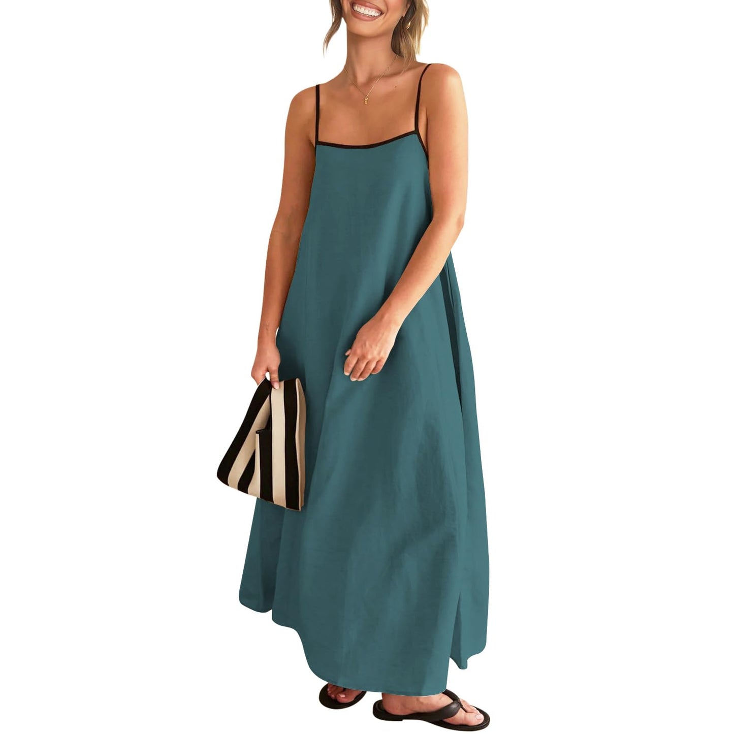 Shy Velvet Women's 2026 Summer Linen Maxi Dress Contrast Spaghetti Strap Dress Backless Casual Party Beach Dresses
