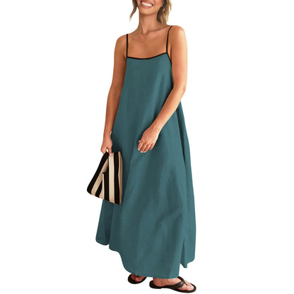 Shy Velvet Women's 2026 Summer Linen Maxi Dress Contrast Spaghetti Strap Dress Backless Casual Party Beach Dresses