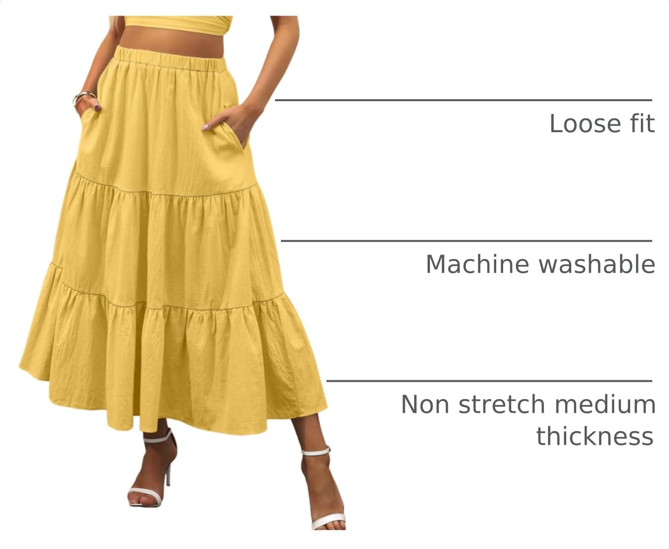 ANRABESS Women’s Summer Boho Flowy Swing Tiered A-Line Maxi Skirt 2026 Fashion Trendy Elastic Waist Pleated Long Beach Dress