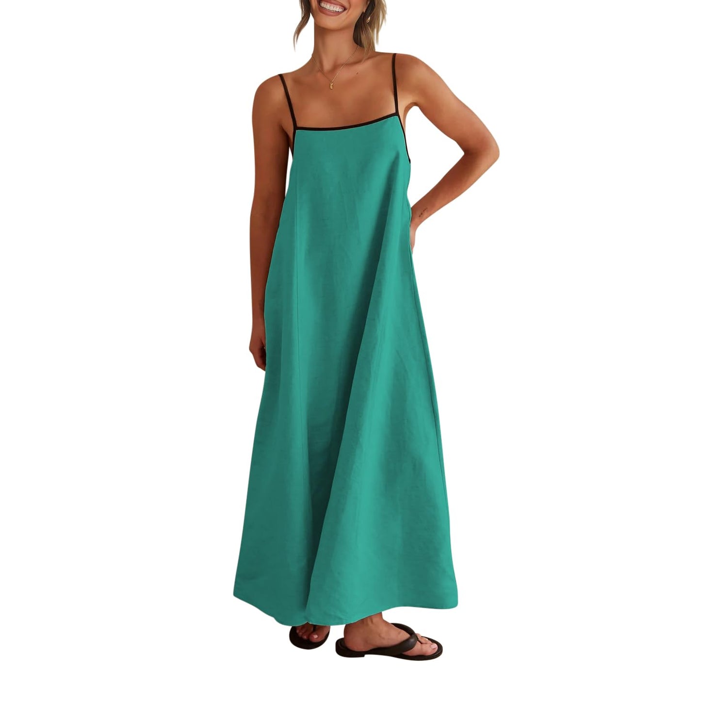 Shy Velvet Women's 2026 Summer Linen Maxi Dress Contrast Spaghetti Strap Dress Backless Casual Party Beach Dresses