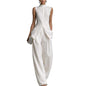 Linen Lounge sets for women, Stand Collar Sleeveless Top and Baggy Wide Leg Pants, Casual Business 2 Piece Set