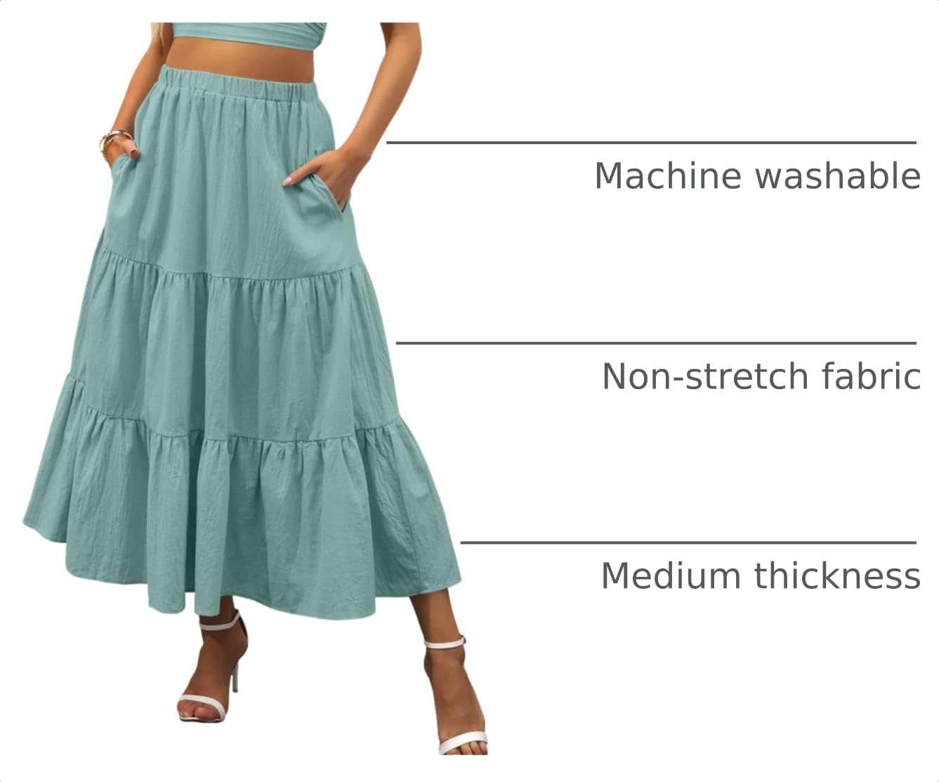 ANRABESS Women’s Summer Boho Flowy Swing Tiered A-Line Maxi Skirt 2026 Fashion Trendy Elastic Waist Pleated Long Beach Dress