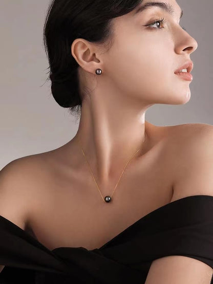 NONNYL Gifts for Wife Anniversary 18K Gold Pearl Stud Earrings for Women- Genuine Handpicked Nature Tahitian Black Pearls Earring- Birthday Christmas Mothers Day Valentine's Day Jewelry Gifts