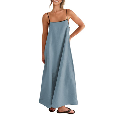 Shy Velvet Women's 2026 Summer Linen Maxi Dress Contrast Spaghetti Strap Dress Backless Casual Party Beach Dresses