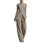 Linen Lounge sets for women, Stand Collar Sleeveless Top and Baggy Wide Leg Pants, Casual Business 2 Piece Set
