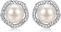 NONNYL Pearl Anniversary Birthday Gifts for Women Wife- 925 Sterling Silver Freshwater Cultured Pearl Stud Earrings With CZ, Dainty Flower Design Christmas Jewelry Gifts for Mom, Her, Wife, Women