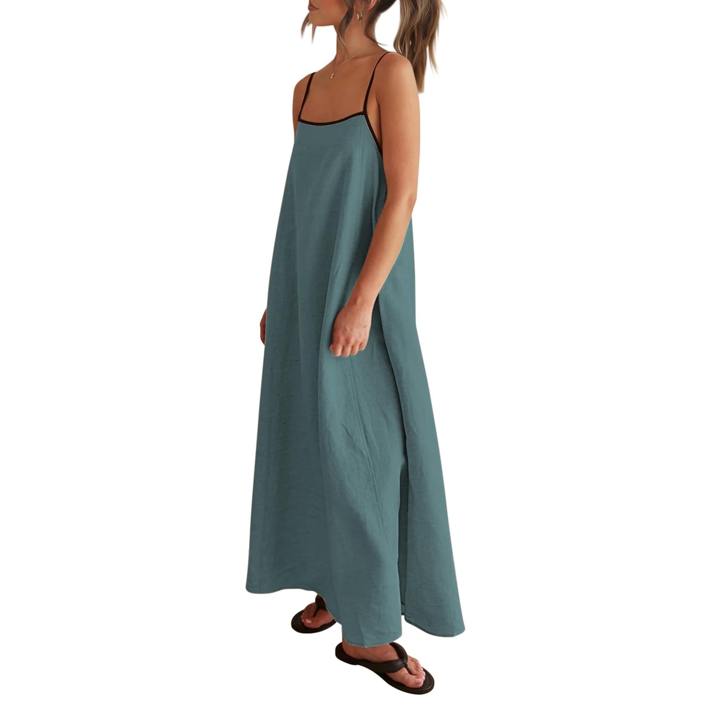 Shy Velvet Women's 2026 Summer Linen Maxi Dress Contrast Spaghetti Strap Dress Backless Casual Party Beach Dresses