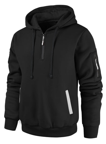 Leidowei Men's Hoodies Casual Pullover Hooded Sweatshirt Long Sleeve Quarter Zip Hoody Tops With Kangaroo Pocket