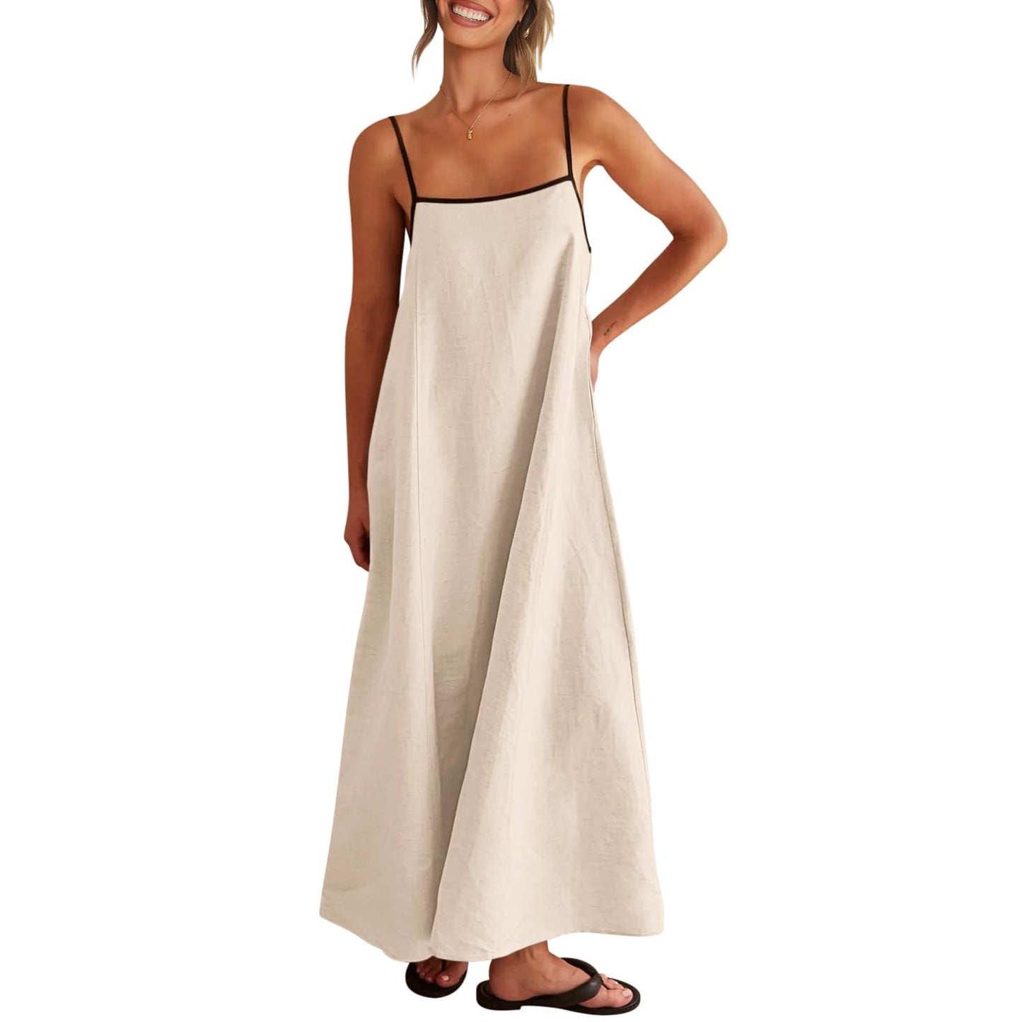 Shy Velvet Women's 2026 Summer Linen Maxi Dress Contrast Spaghetti Strap Dress Backless Casual Party Beach Dresses